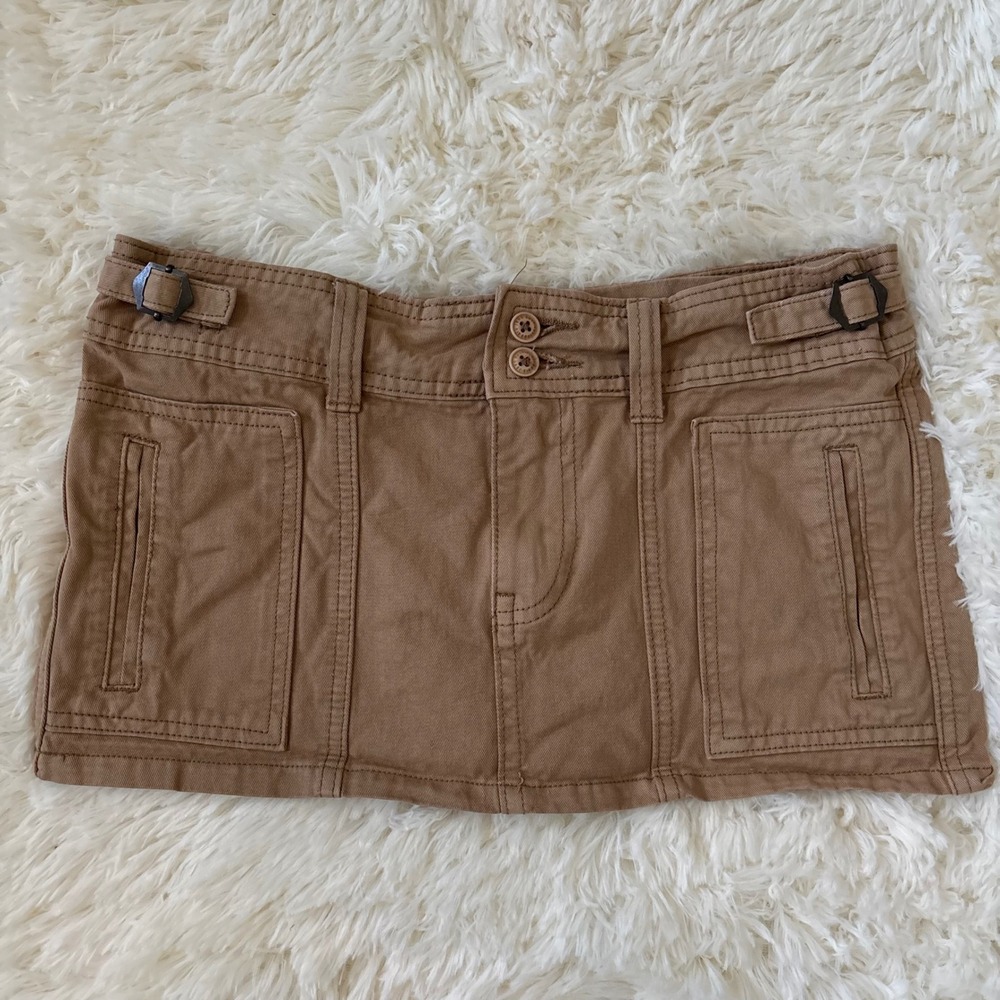 J. Galt Shanghai Brown Cotton Twill Utility Mini Skirt Buckle Detail Size S